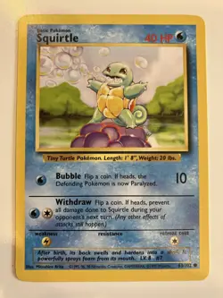 Squirtle #63/102 Base Set *LP+* Unlimited TCG Vintage WOTC Pokemon - Image 1