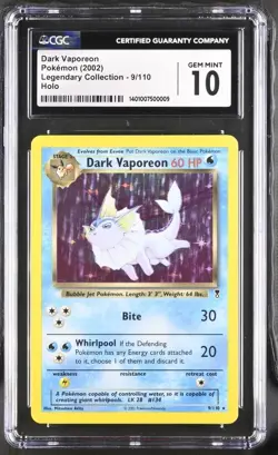 CGC 10 Dark Vaporeon Legendary Collection 2002 Pokemon Holo 9/110 Gem Mint - Image 1