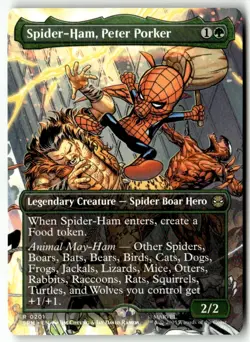 Spider-Ham, Peter Porker - RARE Extended Art MtG TCG Card # 0201 - Image 1