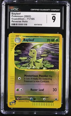 CGC 9 MINT Bayleef 2002 Expedition 71/165 Reverse Holo Pokemon Card - Image 1