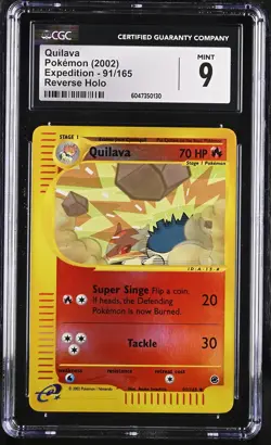 CGC 9 MINT Quilava 2002 Expedition 91/165 Reverse Holo Pokemon Card - Image 1