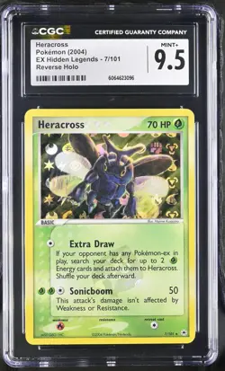 CGC 9.5 MINT+ Heracross 2004 EX Hidden Legends 7/101 Reverse Holo Pokemon Card - Image 1