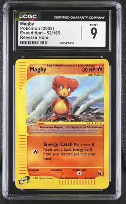 CGC 9 MINT Magby 2002 Expedition 52/165 Reverse Holo Pokemon Card - Image 1