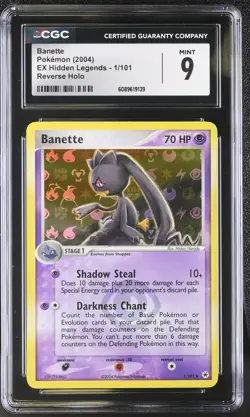 CGC 9 MINT Banette 2004 EX Hidden Legends 1/101 Reverse Holo Pokemon Card - Image 1