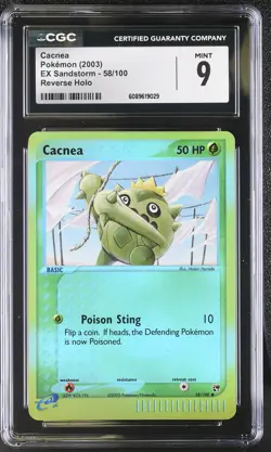 CGC 9 MINT Cacnea 2003 EX Sandstorm 58/100 Reverse Holo Pokemon Card - Image 1