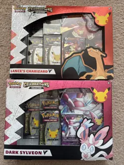 Pokemon Celebration Lance's Charizard V & Dark Sylveon V Collection Boxes Sealed - Image 1