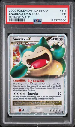2009 POKEMON PLATINUM RISING RIVALS #111 SNORLAX LV.X-HOLO PSA 1 - Image 1