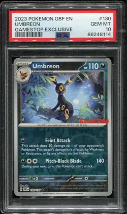 UMBREON 130/197 PSA 10 OBSIDIAN FLAMES GAMESTOP PROMO POKEMON REV HOLO GEM MT - Image 1