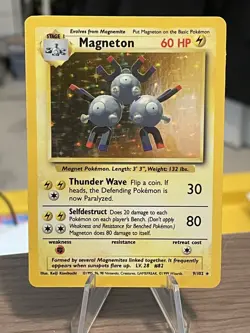 Pokemon Magneton 9/102 Base Set Unlimited Holo Rare MP (Surface Dent) - Image 1