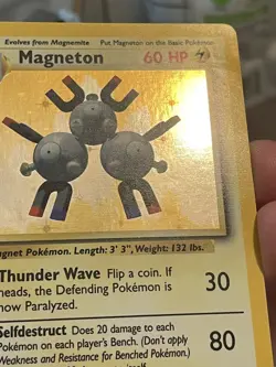 Pokemon Magneton 9/102 Base Set Unlimited Holo Rare MP (Surface Dent) - Image 3