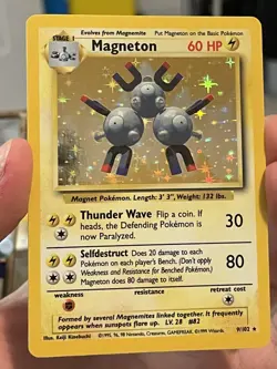 Pokemon Magneton 9/102 Base Set Unlimited Holo Rare MP (Surface Dent) - Image 4