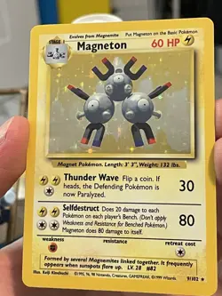 Pokemon Magneton 9/102 Base Set Unlimited Holo Rare MP (Surface Dent) - Image 5