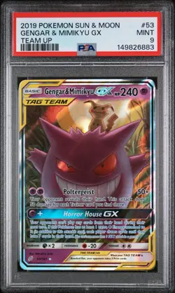2019 Pokemon SM Team Up Gengar Mimikyu Holo #53/181 PSA 9 - Image 1