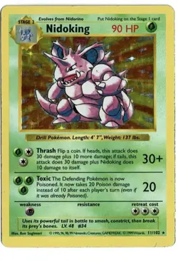 Pokemon TCG Nidoking Base Set Holo Rare Card 11/102 Shadowless MP-LP - Image 1