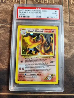Vintage PSA 9 MINT 2000 Pokemon Gym Challenge Blaine's CHARIZARD Holo 2/132 #2 - Image 1