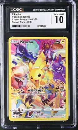 POKEMON CGC 10 GEM MINT PIKACHU FULL ART 160/159 CROWN ZENITH - Image 1