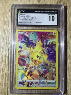 CGC 10 GEM MINT Pikachu Secret Rare Full Art 160/159 Crown Zenith Pokemon - Image 1