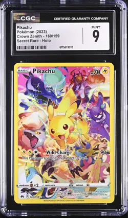 CGC 9 - PIKACHU - 160/159 CROWN ZENITH SECRET RARE HOLO POKEMON - Image 1