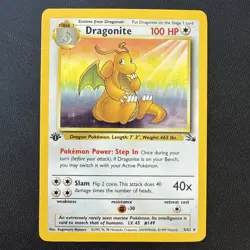 Pokemon Dragonite 4/62 (1st Edition) Fossil Holo excellent condition/ centering - Image 1