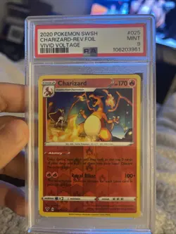 2020 POKEMON SWORD & SHIELD VIVID VOLTAGE #025 CHARIZARD-REVERSE FOIL PSA 9 - Image 1