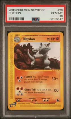 Pokemon Card Rhydon 29/144 PSA 10 WOTC Skyridge GEM MINT - Image 1