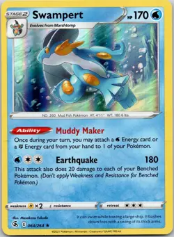 Swampert 064/264 Holo Fusion Strike Pokemon Holo Near Mint - Image 1