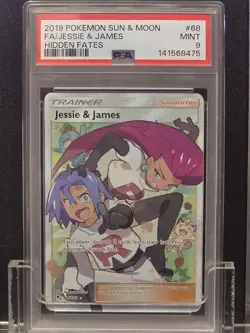 2019 POKEMON SUN & MOON HIDDEN FATES #68 FULL ART/JESSIE & JAMES PSA 9 - Image 1