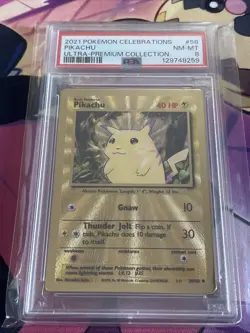 Pikachu Gold Metal PSA 8 NM-MT 2021 Pokemon Celebrations Ultra-Premium #58/102 - Image 1