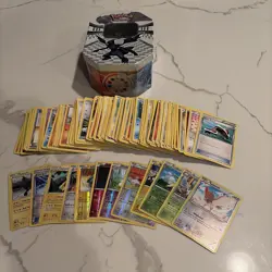 Lot of 200+ Base and Holo Pokemon Cards w/ Pokemon Tin - Image 1