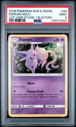 2018 POKEMON SUN & MOON LOST THUNDER #89 ESPEON-HOLO PSA 9 - Image 1