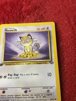 1st Edition Meowth 56/64 Jungle Wotc Pokemon Card Nm- - Image 3