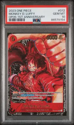 MONKEY.D.LUFFY ST01-012 PSA 10 OP05 ENGLISH ONE PIECE TCG 1ST ANNIVERSARY FOIL - Image 1