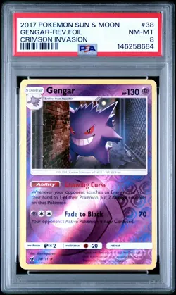 PSA 8 GENGAR REVERSE HOLO - 2017 Pokemon Sun & Moon 38/111 Crimson Invasion - Image 1