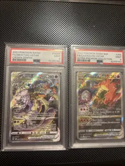 PSA 9 GEM Charizard 212/172 - Mewtwo 221/172 SAR VSTAR Pokemon Sequential Set - Image 1