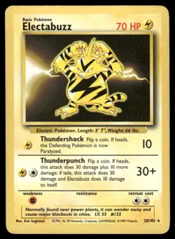 Pokemon Cards Electabuzz 20/102 UNLIMITED Base Set Rare MP - Image 1