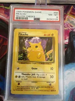 1999 Pokemon Pikachu Yellow Cheeks #58 Base Set PSA 8 NM - MT - Image 1