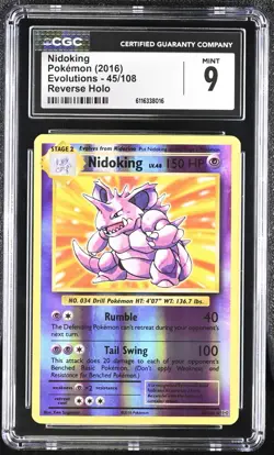 Pokemon Nidoking TCG Reverse Holo Rare Card 45/108 XY Evolutions CGC 9 Mint - Image 1