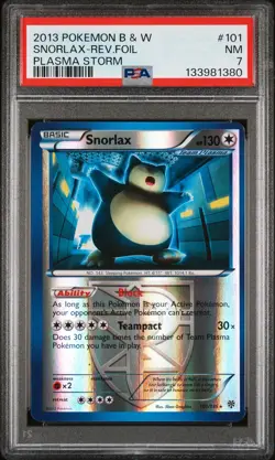 2013 POKEMON B&W PLASMA STORM #101 SNORLAX-REVERSE FOIL PSA 7 - Image 1