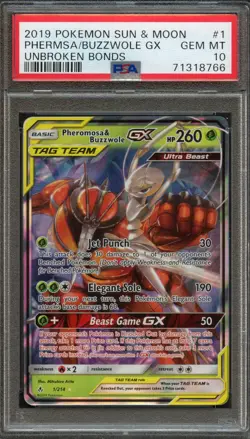 PM - 2019 - POKEMON S&M UNBROKEN BONDS - #1 - PHERMSA/BUZZWOLE GX - PSA 10 - Image 1