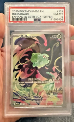 Pokemon TCG Mega Evolution Bulbasaur Box Topper Stamped 133/132 PSA 8 Mint - Image 1