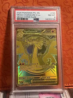 PSA 8 MINT Pokemon Mega Charizard X ex Gold 130/094 Phantasmal Flames (English) - Image 1