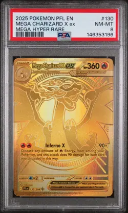 PSA 8 MINT Pokemon Mega Charizard X ex Gold 130/094 Phantasmal Flames (English) - Image 3