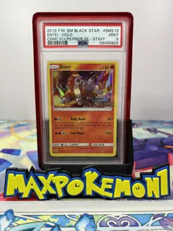 PSA 9 Entei Staff Pre Release SM219 Cosmic Eclipse Pokemon TCG Rare! - Image 1