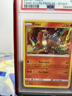 PSA 9 Entei Staff Pre Release SM219 Cosmic Eclipse Pokemon TCG Rare! - Image 3