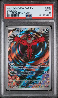 2023 POKEMON PAR EN-PARADOX RIFT ILLUSTRATION RARE #205 YVELTAL PSA 9 - Image 1