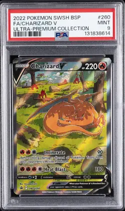 2022 POKEMON SWSH BLACK STAR PROMO #260 FULL ART/CHARIZARD V PSA 9 - Image 1