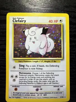 Pokemon TCG Clefairy Base Set Holo Unlimited Rare Card 5/102 - Image 1