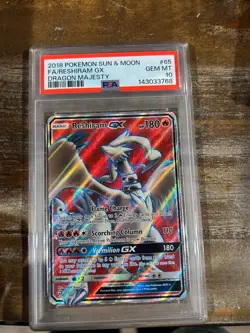 Pokemon 2018 Sun Moon Dragon Majesty Full Art RESHIRAM GX #65 PSA 10 Gem Mint - Image 1