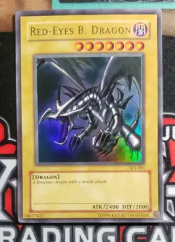 Yu-Gi-Oh! TCG Red-Eyes Black Dragon SDJ-001 Vintage Holo Rare Card 1996 - Image 1
