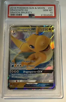 Pokemon TCG 2018 Dragon Majesty Dragonite GX Ultra Rare Holo PSA 10 Card #37/70 - Image 1